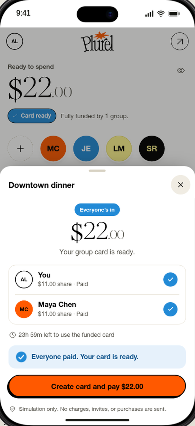 Downtown dinner is funded and the group debit card is ready.